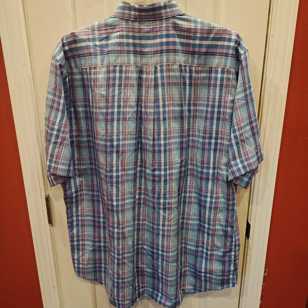 Peter Millar Shirt Mens XL Blue Purple Plaid Button Down Short Sleeve Cotton - Picture 3 of 7